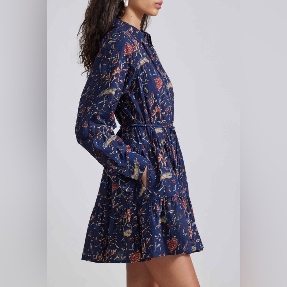Apiece Apart Dark Blue Floral Long Sleeve Dress - 100% Organic Cotton - Picture 3 of 7